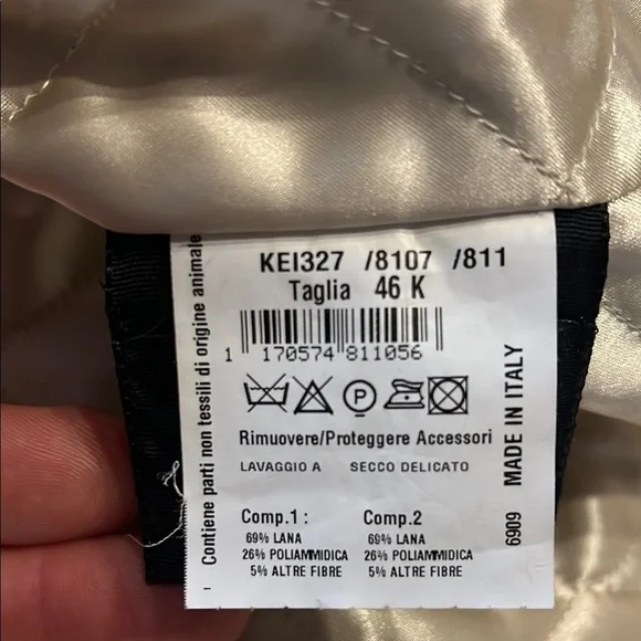 Kei Violanti Beige and White Wool Coat Fur Trim Size 46 US L - Picture 5 of 6